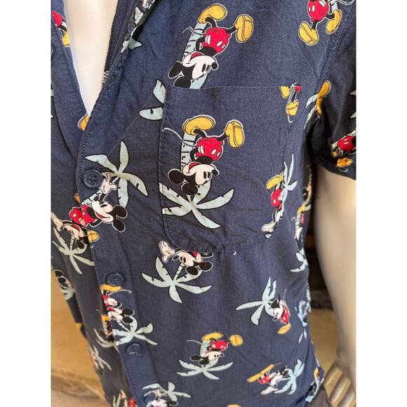 Disney Mickey Mouse Button Down Short Sleeve Rayon Palm Tree Shirt Women's S - Picture 2 of 7